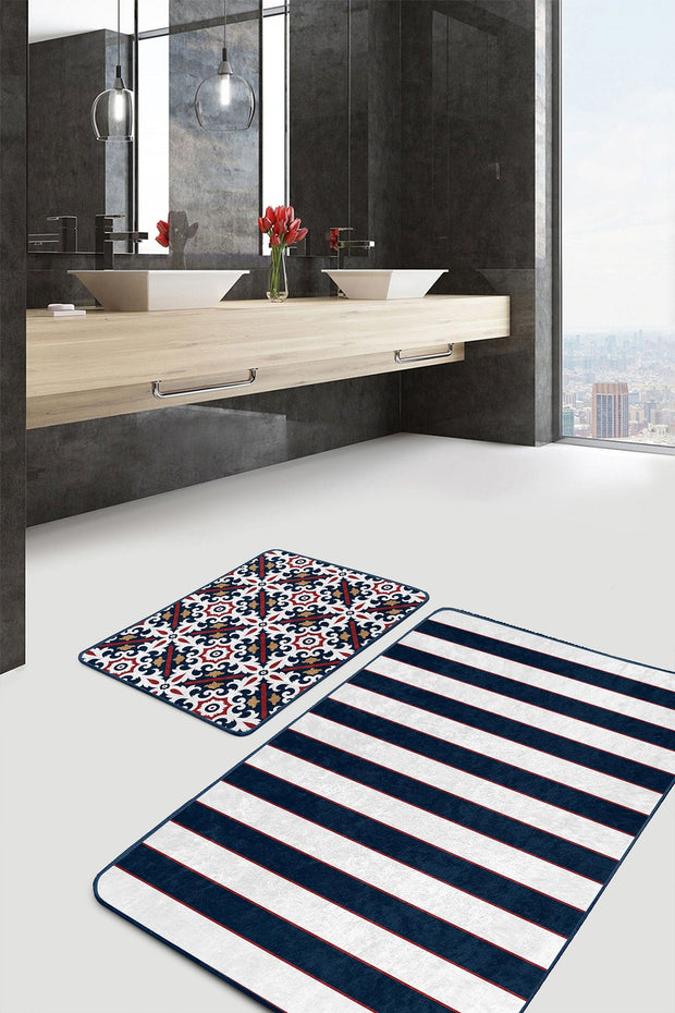 Set di 2 Tappetini da bagno antiscivolo Derya BPS455 Rectangle Multicolore, 100 x 60 cm / 60 x 50 cm