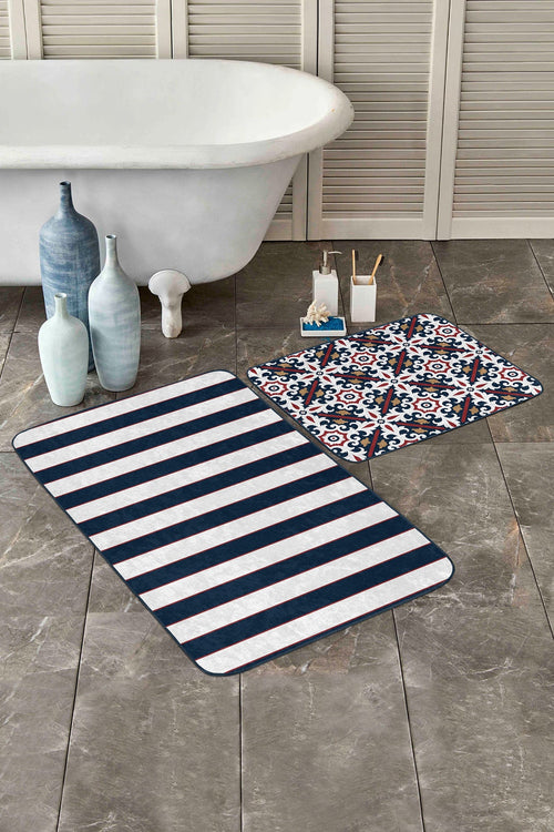 Set di 2 Tappetini da bagno antiscivolo Derya BPS455 Rectangle Multicolore, 100 x 60 cm / 60 x 50 cm (1)