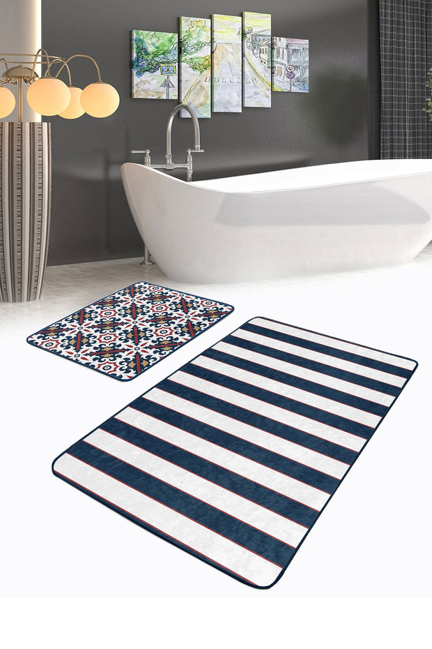 Set di 2 Tappetini da bagno antiscivolo Derya BPS455 Rectangle Multicolore, 100 x 60 cm / 60 x 50 cm (2)