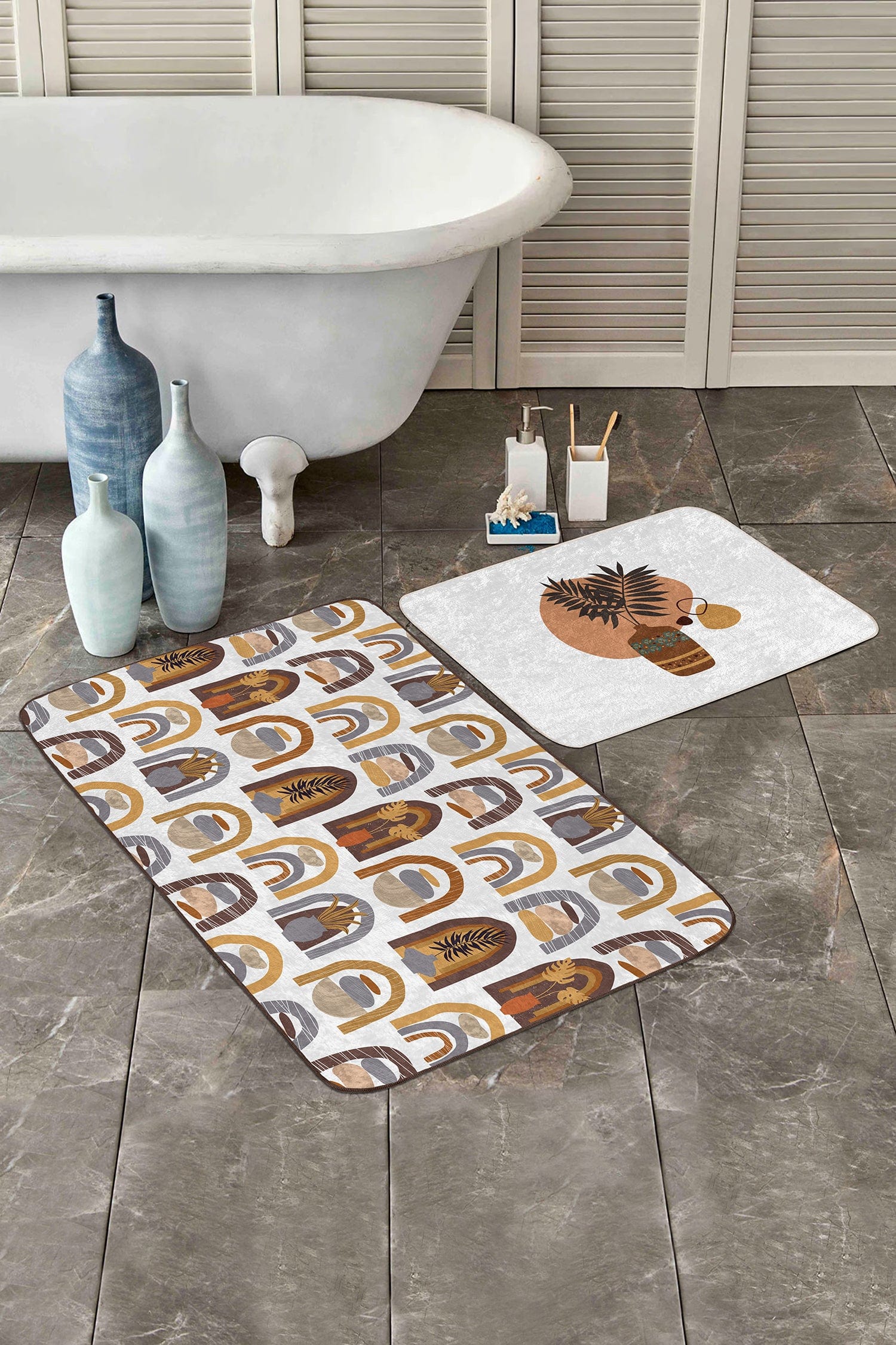 Set di 2 Tappetini da bagno antiscivolo Derya BPS456 Rectangle Multicolore, 100 x 60 cm / 60 x 50 cm