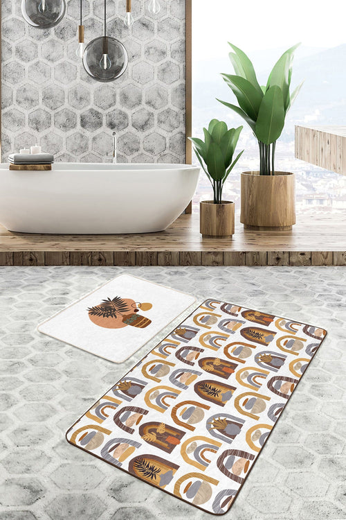 Set di 2 Tappetini da bagno antiscivolo Derya BPS456 Rectangle Multicolore, 100 x 60 cm / 60 x 50 cm (1)