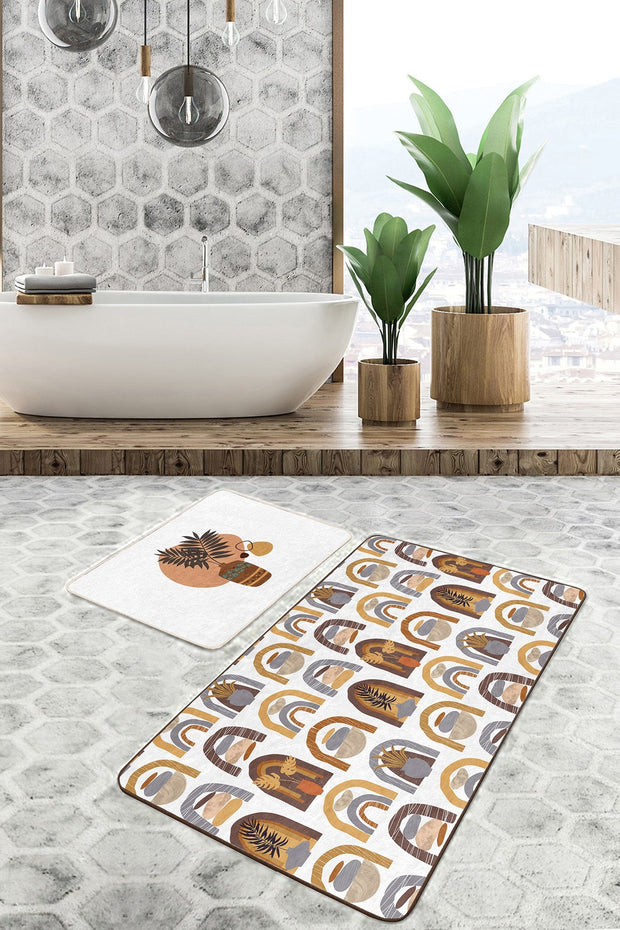 Set di 2 Tappetini da bagno antiscivolo Derya BPS456 Rectangle Multicolore, 100 x 60 cm / 60 x 50 cm (1)