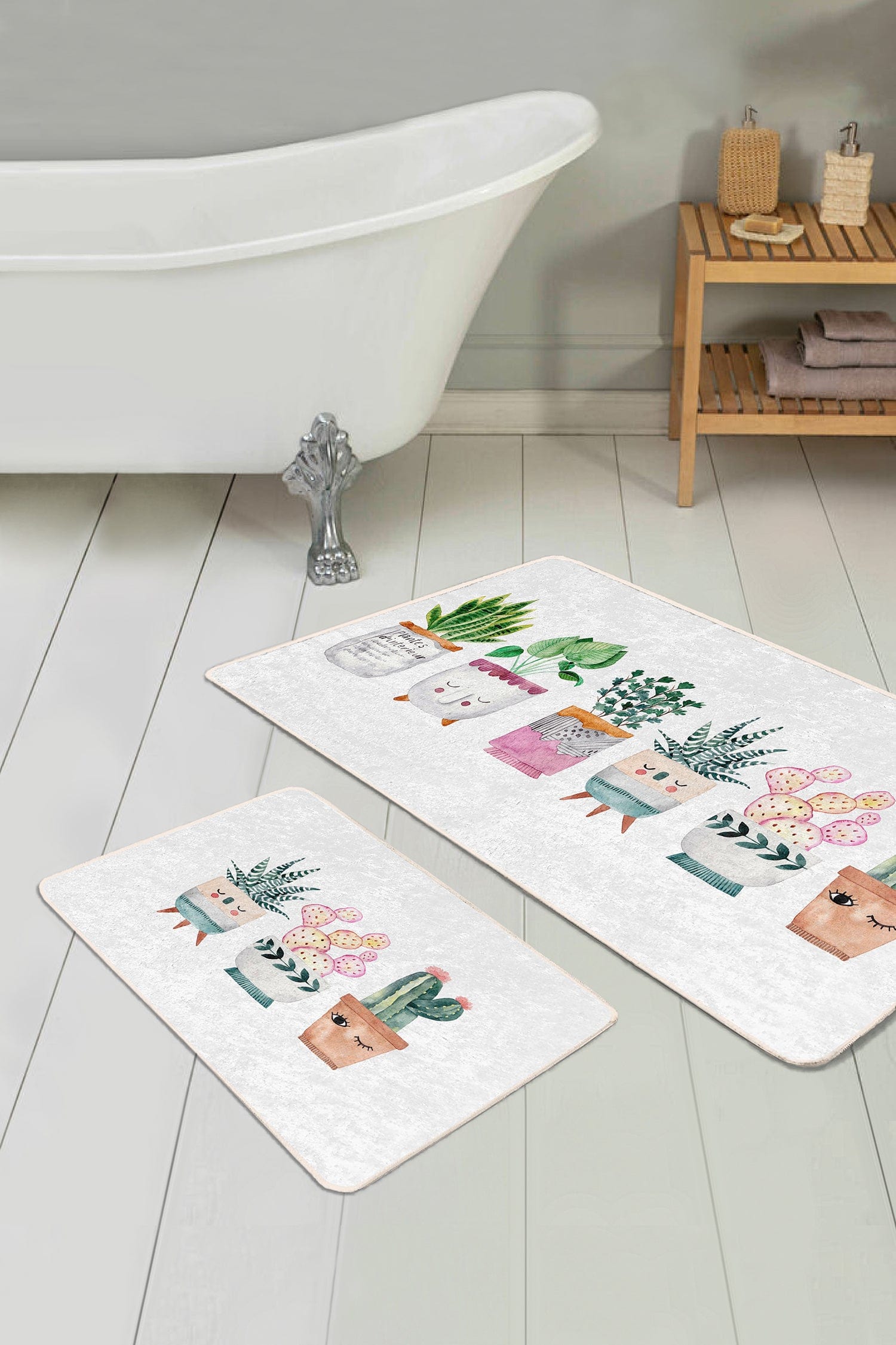 Set di 2 Tappetini da bagno antiscivolo Derya BPS457 Rectangle Multicolore, 100 x 60 cm / 60 x 50 cm