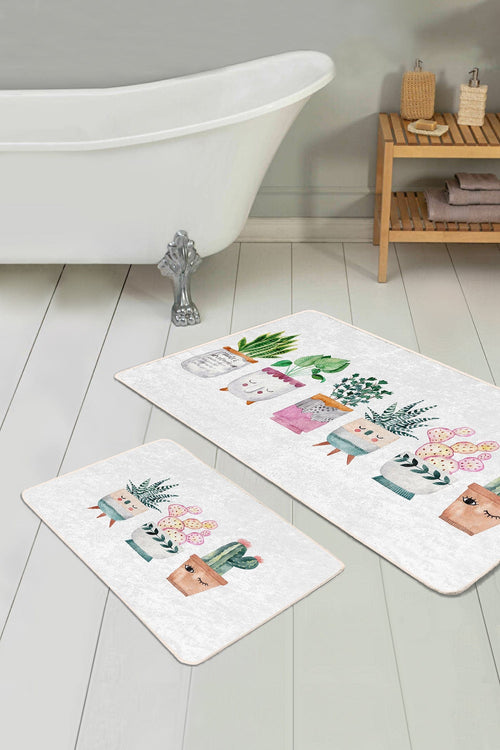 Set di 2 Tappetini da bagno antiscivolo Derya BPS457 Rectangle Multicolore, 100 x 60 cm / 60 x 50 cm