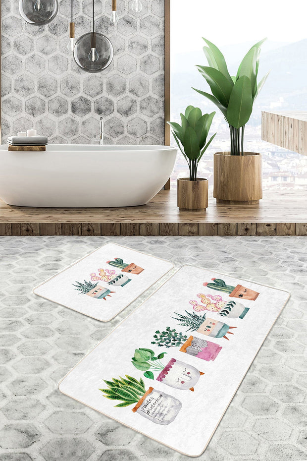 Set di 2 Tappetini da bagno antiscivolo Derya BPS457 Rectangle Multicolore, 100 x 60 cm / 60 x 50 cm (2)