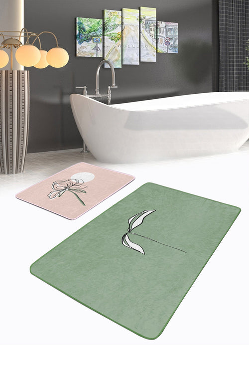 Set di 2 Tappetini da bagno antiscivolo Derya BPS459 Rectangle Multicolore, 100 x 60 cm / 60 x 50 cm