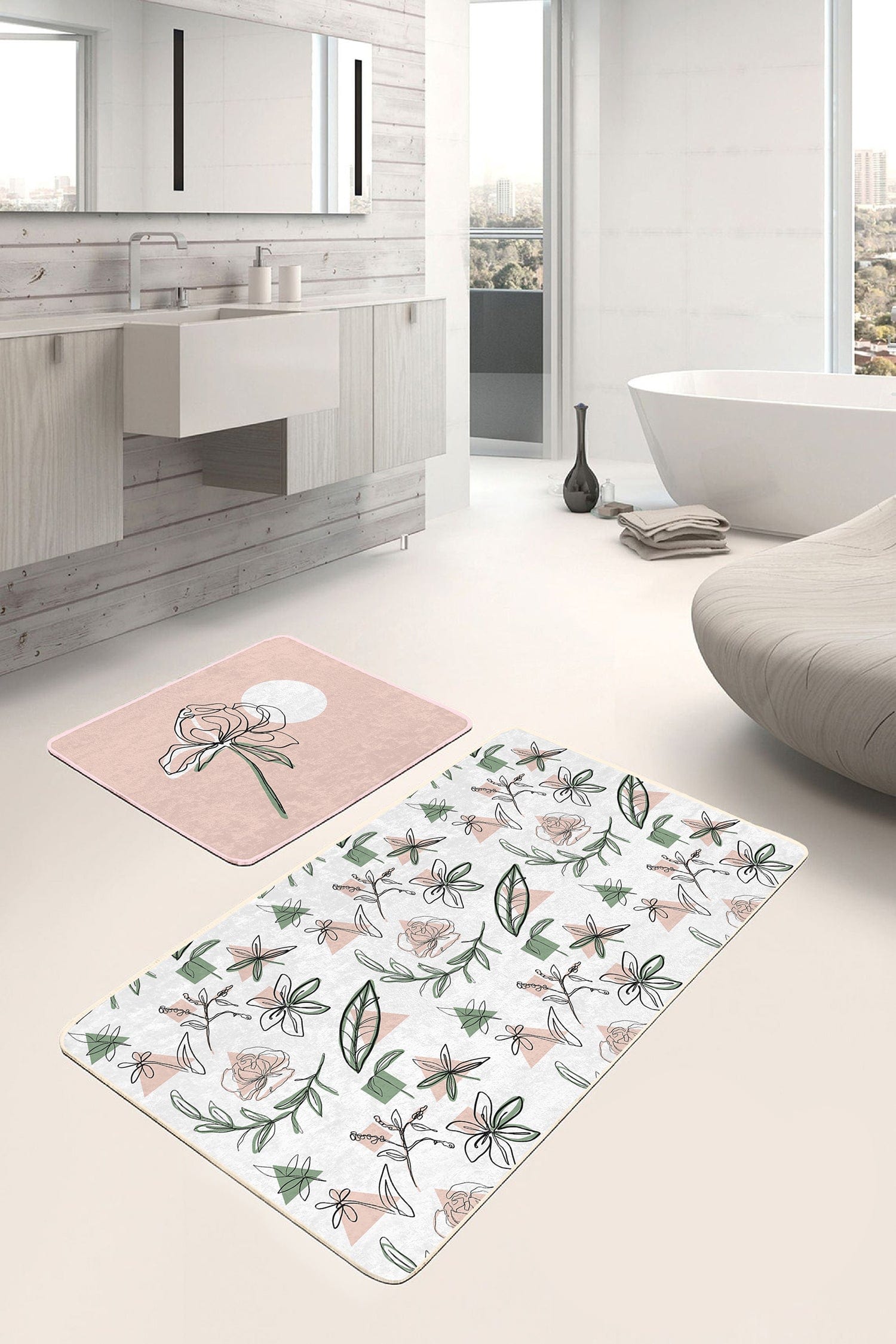 Set di 2 Tappetini da bagno antiscivolo Derya BPS460 Rectangle Multicolore, 100 x 60 cm / 60 x 50 cm