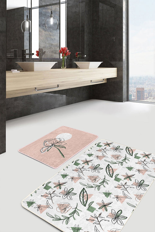 Set di 2 Tappetini da bagno antiscivolo Derya BPS460 Rectangle Multicolore, 100 x 60 cm / 60 x 50 cm (1)