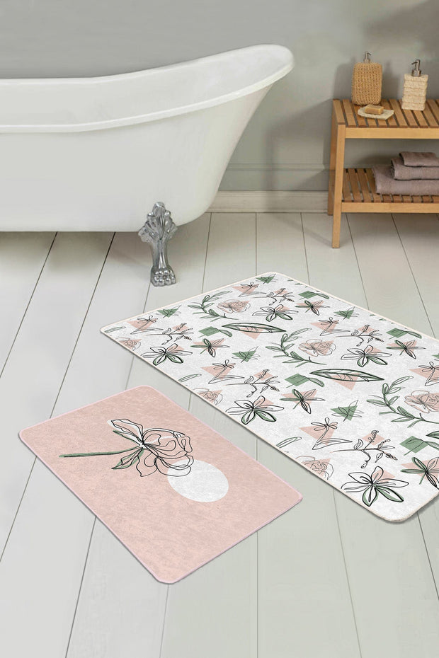 Set di 2 Tappetini da bagno antiscivolo Derya BPS460 Rectangle Multicolore, 100 x 60 cm / 60 x 50 cm (2)