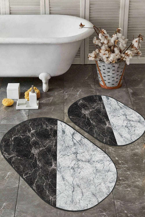 Set di 2 Tappetini da bagno antiscivolo Devin BPS611 Oval Multicolore, 100 x 60 cm / 60 x 50 cm