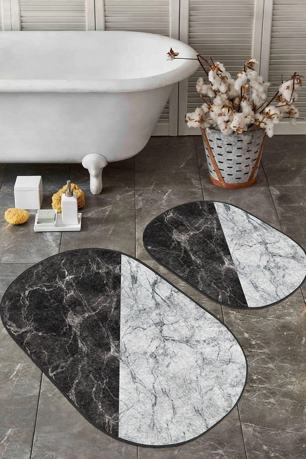 Set di 2 Tappetini da bagno antiscivolo Devin BPS611 Oval Multicolore, 100 x 60 cm / 60 x 50 cm