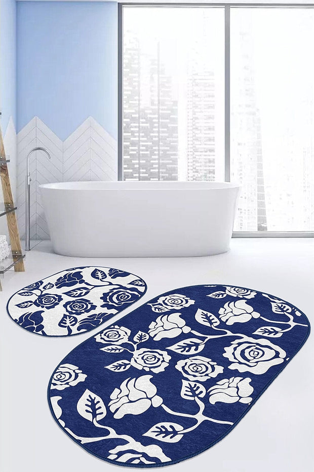 Set di 2 Tappetini da bagno antiscivolo Devin BPS612 Oval Multicolore, 100 x 60 cm / 60 x 50 cm