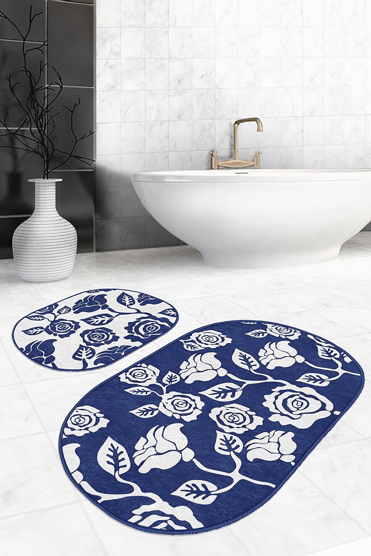 Set di 2 Tappetini da bagno antiscivolo Devin BPS612 Oval Multicolore, 100 x 60 cm / 60 x 50 cm (2)