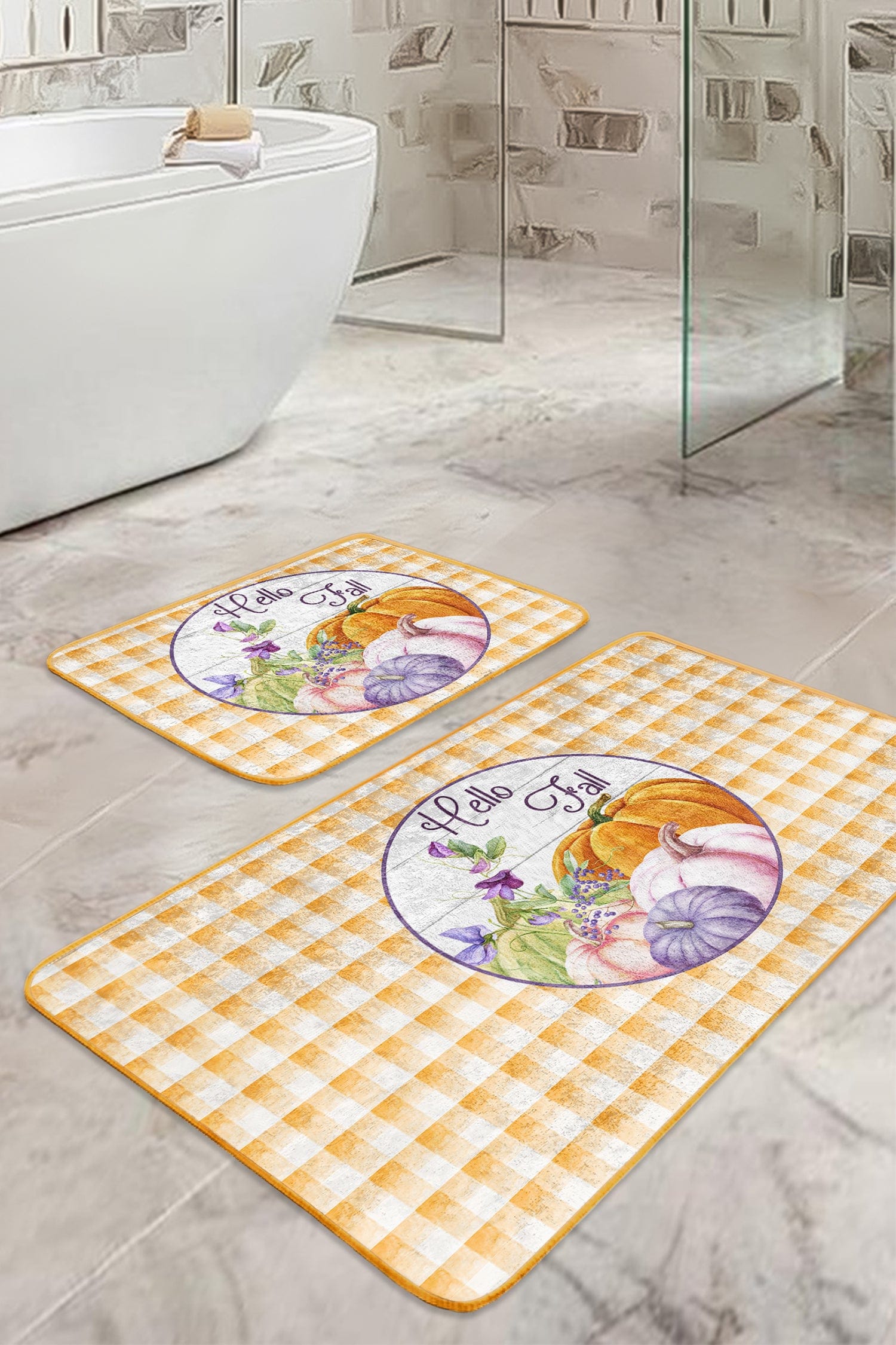 Set di 2 Tappetini da bagno antiscivolo Dicle BPS409 Rectangle Multicolore, 100 x 60 cm / 60 x 50 cm (2)