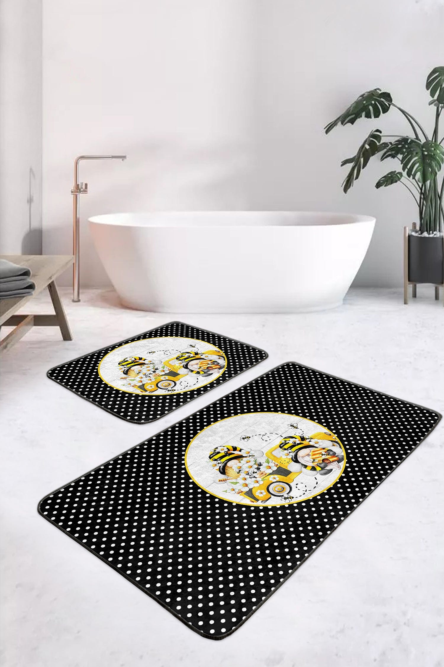 Set di 2 Tappetini da bagno antiscivolo Dicle BPS410 Rectangle Multicolore, 100 x 60 cm / 60 x 50 cm (1)