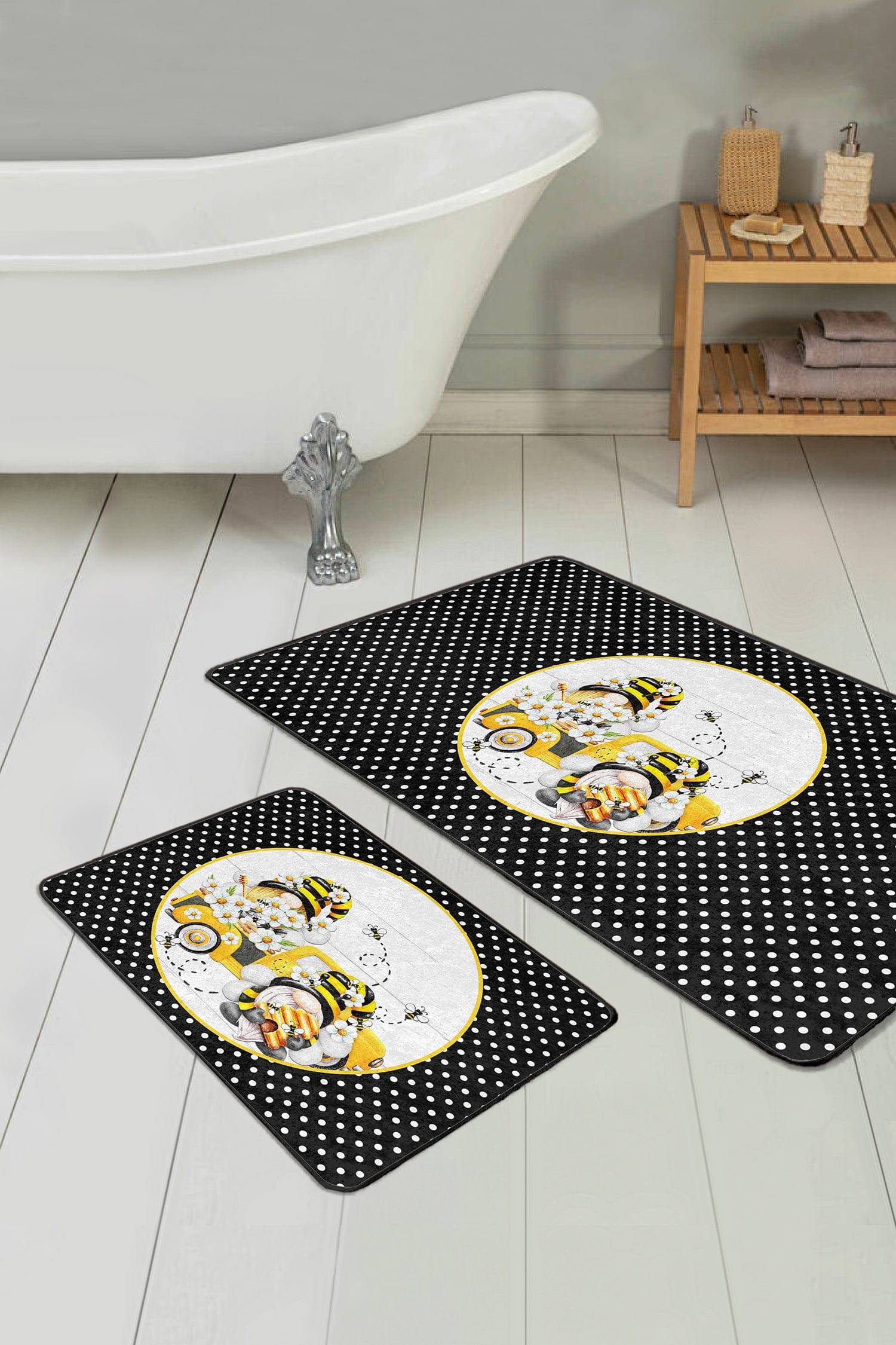 Set di 2 Tappetini da bagno antiscivolo Dicle BPS410 Rectangle Multicolore, 100 x 60 cm / 60 x 50 cm (2)