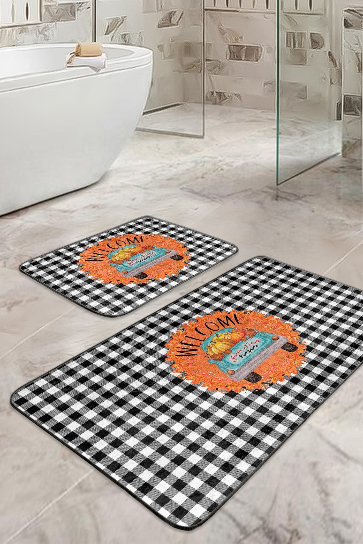 Set di 2 Tappetini da bagno antiscivolo Dicle BPS411 Rectangle Multicolore, 100 x 60 cm / 60 x 50 cm (2)