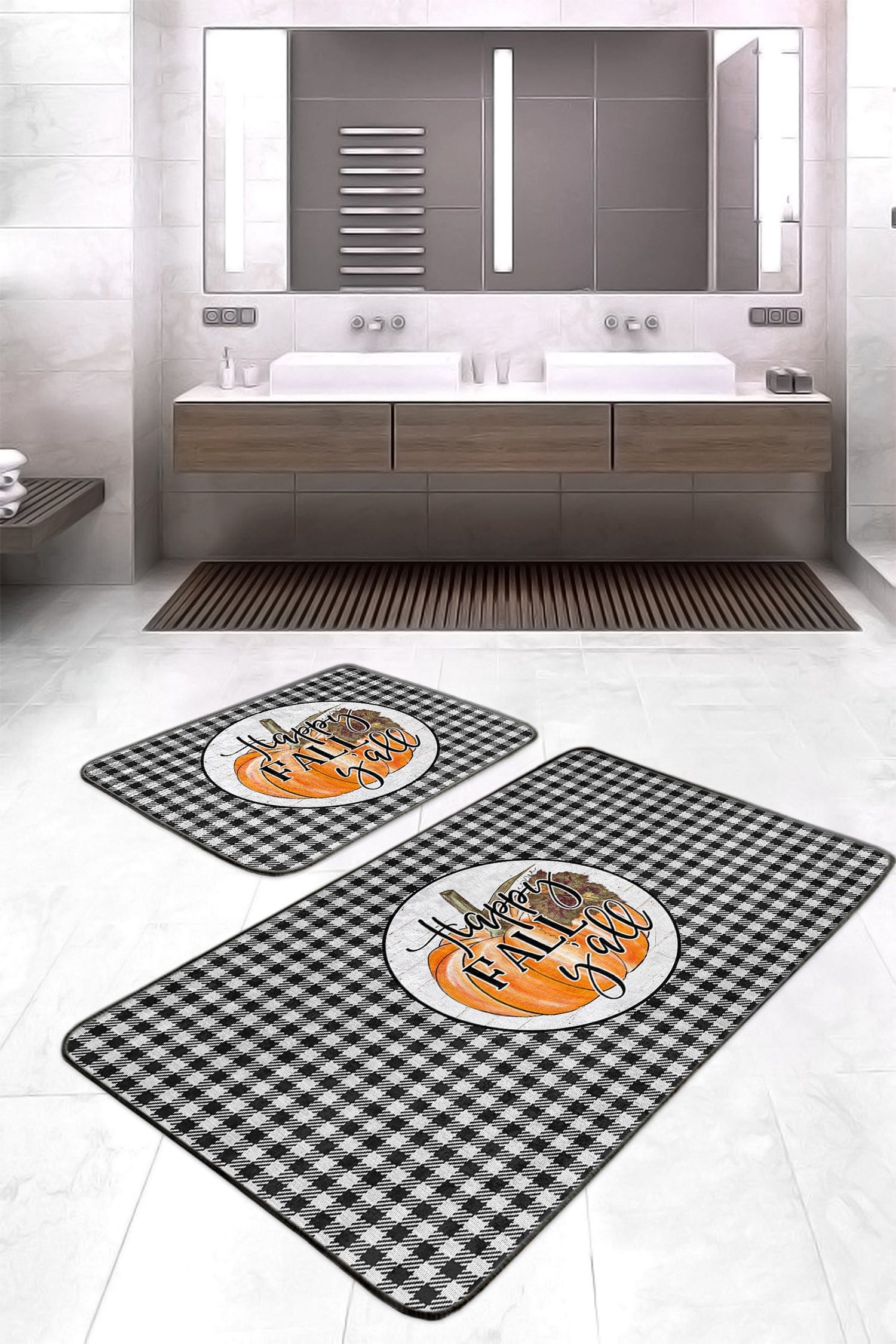 Set di 2 Tappetini da bagno antiscivolo Dicle BPS412 Rectangle Multicolore, 100 x 60 cm / 60 x 50 cm (2)