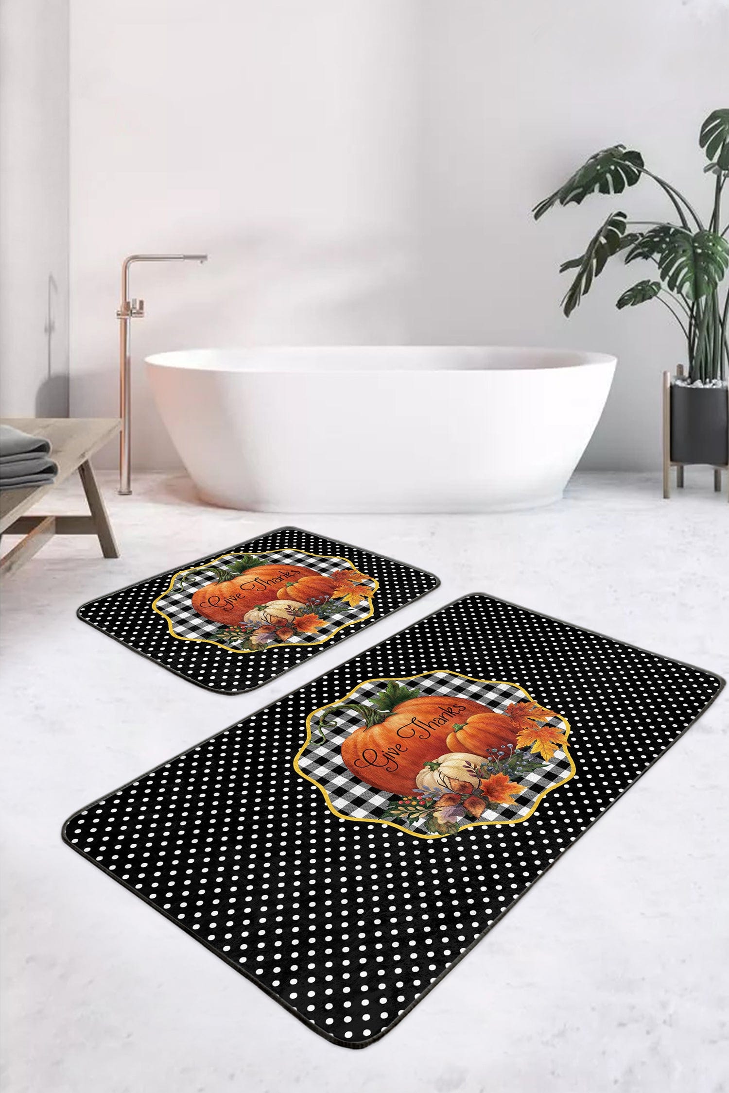 Set di 2 Tappetini da bagno antiscivolo Dicle BPS413 Rectangle Multicolore, 100 x 60 cm / 60 x 50 cm (1)
