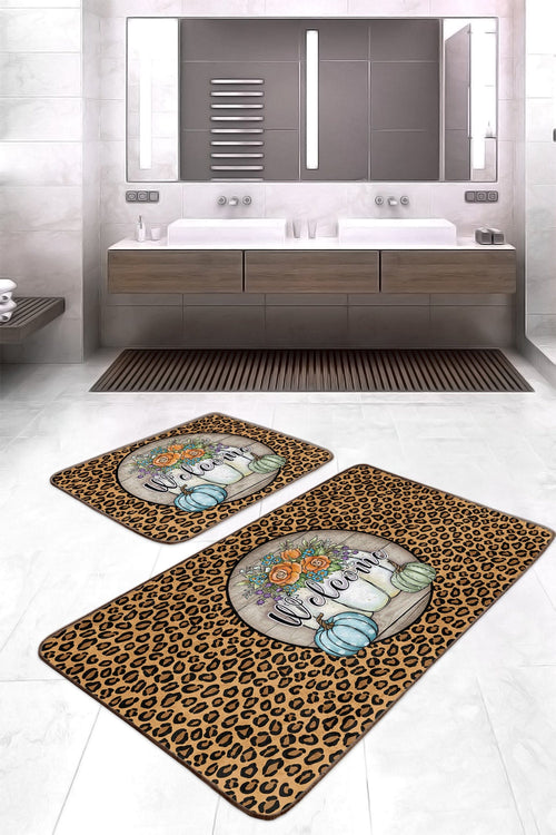 Set di 2 Tappetini da bagno antiscivolo Dicle BPS415 Rectangle Multicolore, 100 x 60 cm / 60 x 50 cm (1)