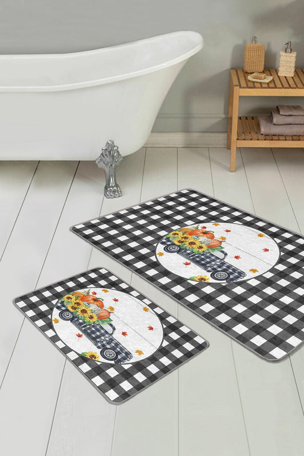 Set di 2 Tappetini da bagno antiscivolo Dicle BPS416 Rectangle Multicolore, 100 x 60 cm / 60 x 50 cm