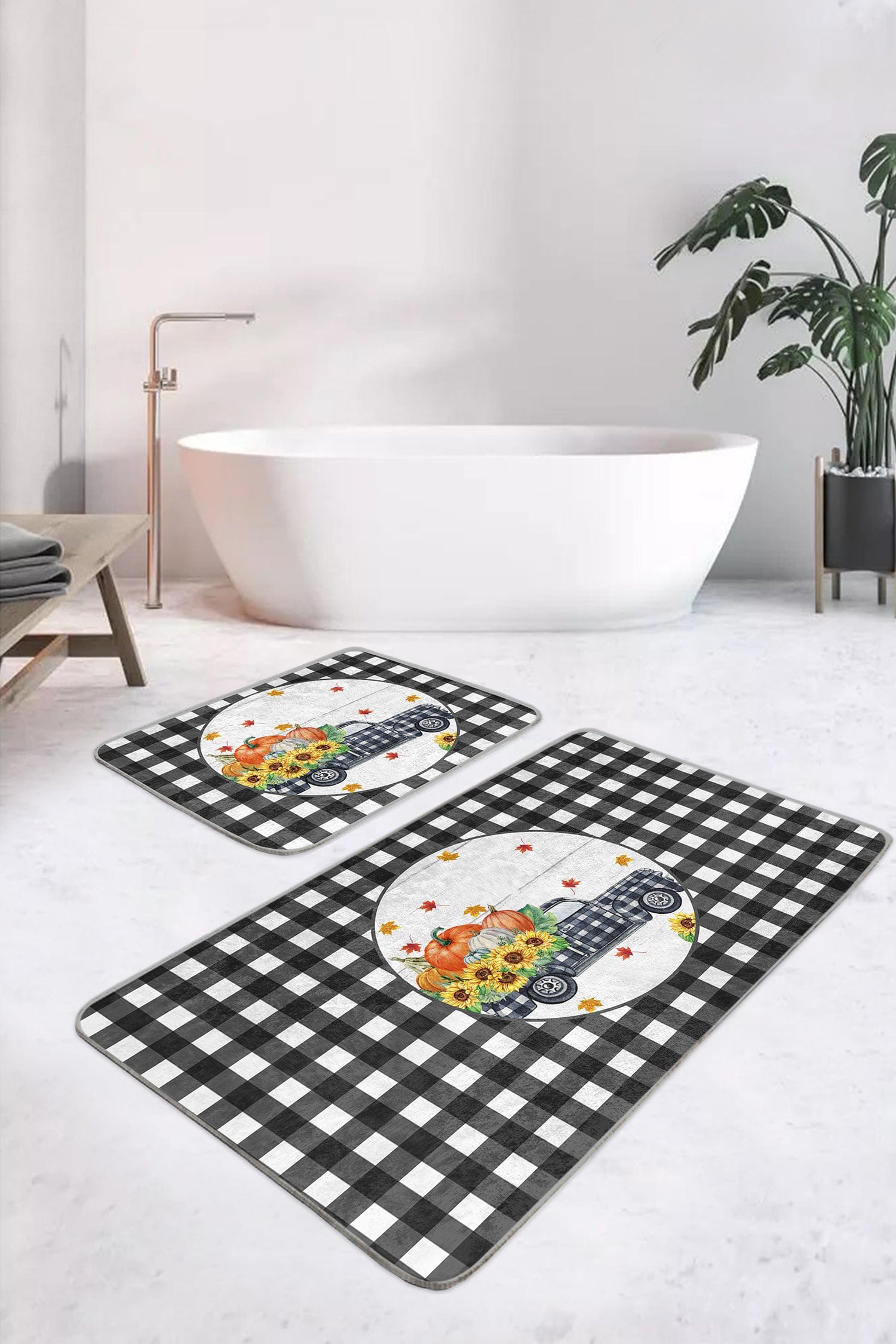 Set di 2 Tappetini da bagno antiscivolo Dicle BPS416 Rectangle Multicolore, 100 x 60 cm / 60 x 50 cm (2)