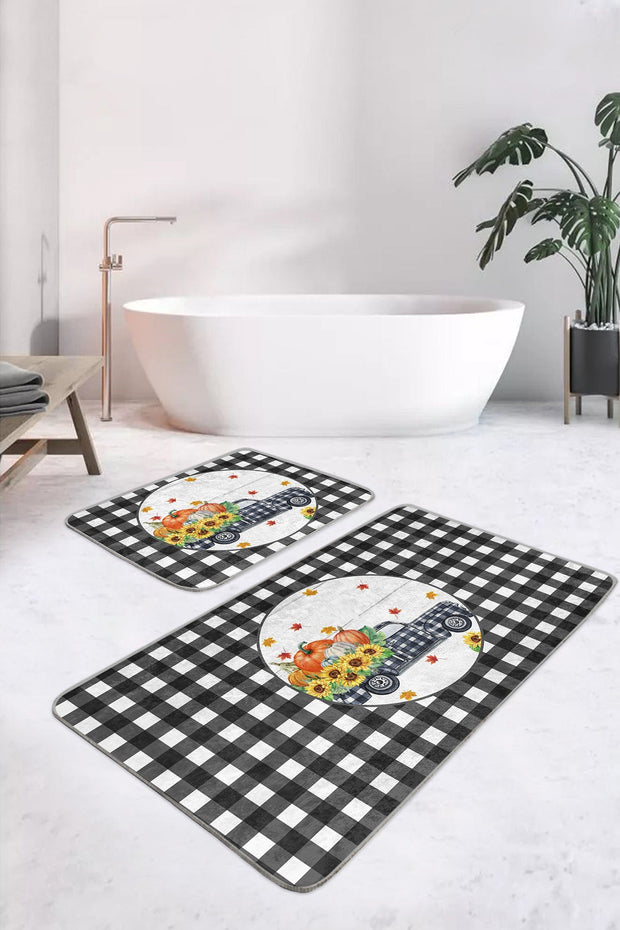 Set di 2 Tappetini da bagno antiscivolo Dicle BPS416 Rectangle Multicolore, 100 x 60 cm / 60 x 50 cm (2)