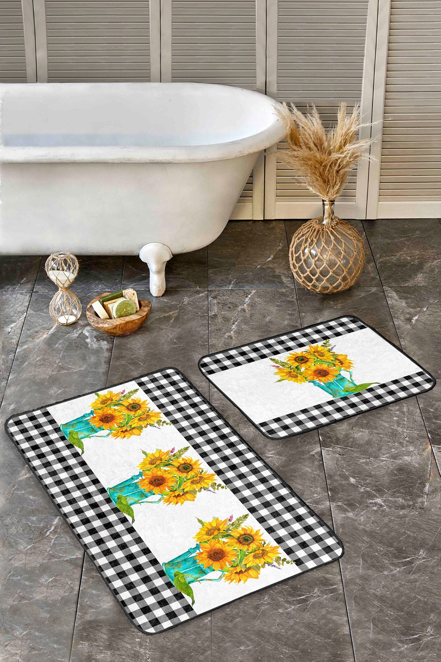Set di 2 Tappetini da bagno antiscivolo Dicle BPS417 Rectangle Multicolore, 100 x 60 cm / 60 x 50 cm