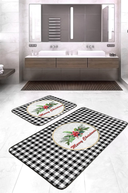 Set di 2 Tappetini da bagno antiscivolo Dicle BPS418 Rectangle Multicolore, 100 x 60 cm / 60 x 50 cm