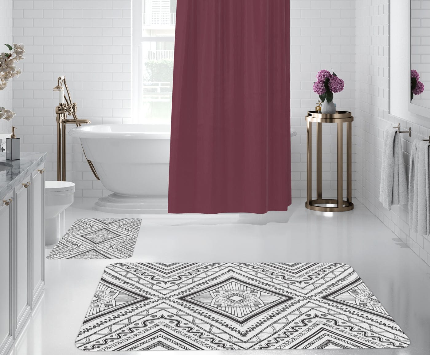 Set di 2 Tappetini da bagno antiscivolo Digital 132 Multicolore, 50 x 70 / 70 x 100 cm