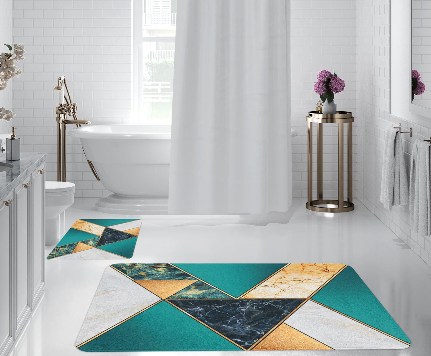 Set di 2 Tappetini da bagno antiscivolo Digital 154 Multicolore, 50 x 70 / 70 x 100 cm