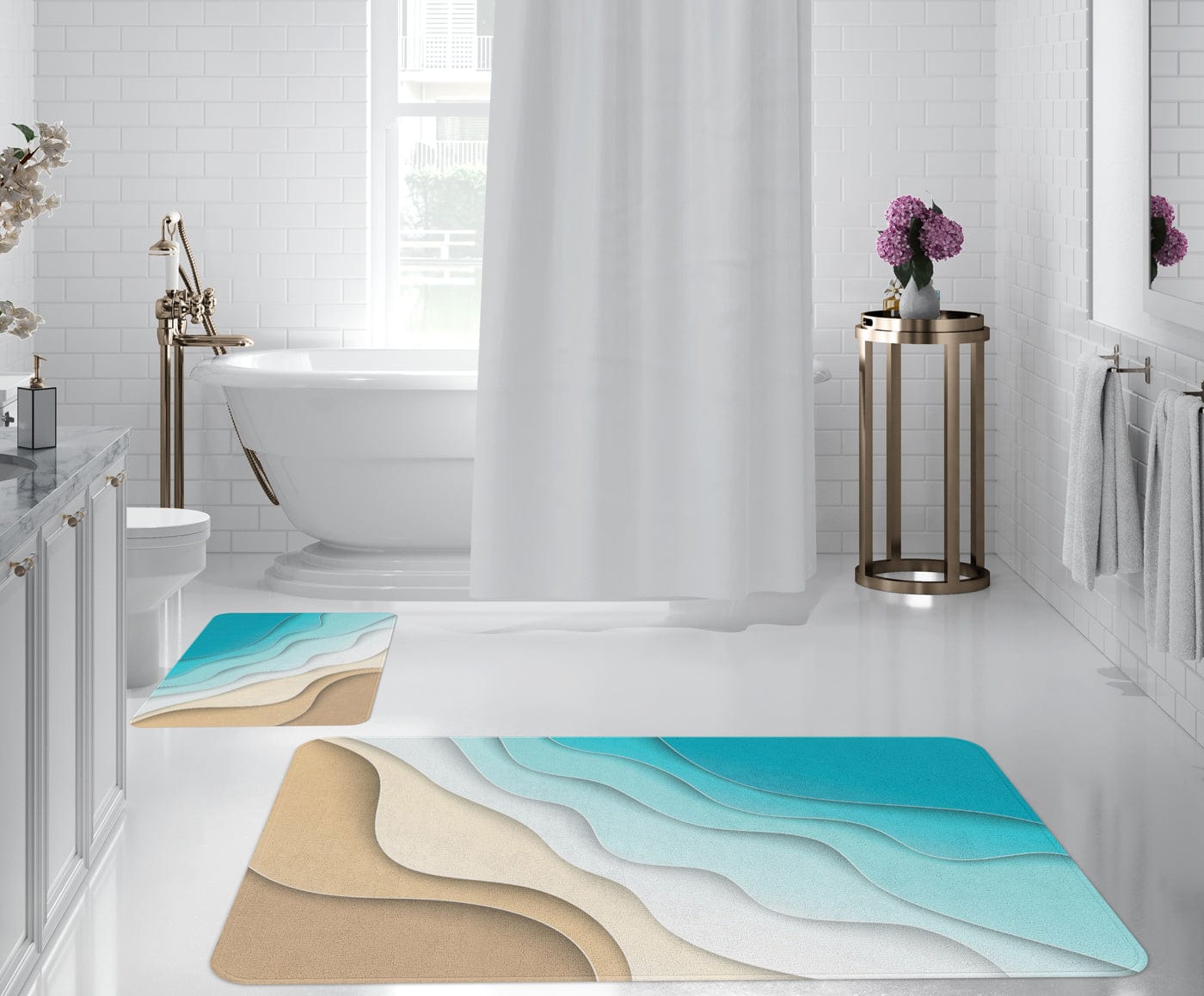 Set di 2 Tappetini da bagno antiscivolo Digital 156 Multicolore, 50 x 70 / 70 x 100 cm