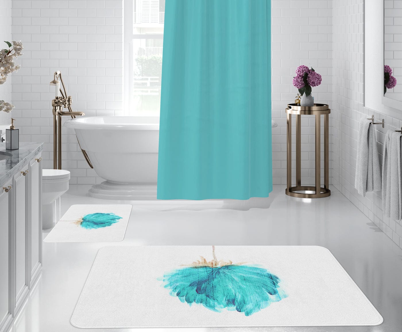 Set di 2 Tappetini da bagno antiscivolo Digital 98 Multicolore, 40 x 60 / 60 x 90 cm (1)