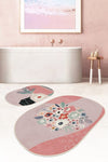 Hillkar Global Set di 2 Tappetini da bagno antiscivolo Ebru BPS557 Oval Multicolore, 100 x 60 cm / 60 x 50 cm