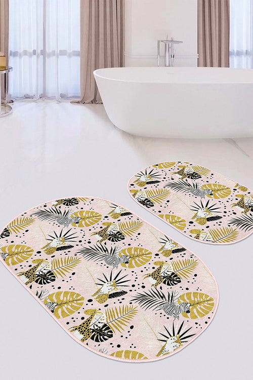 Set di 2 Tappetini da bagno antiscivolo Ebru BPS558 Oval Multicolore, 100 x 60 cm / 60 x 50 cm
