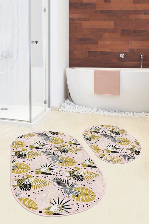 Set di 2 Tappetini da bagno antiscivolo Ebru BPS558 Oval Multicolore, 100 x 60 cm / 60 x 50 cm (1)