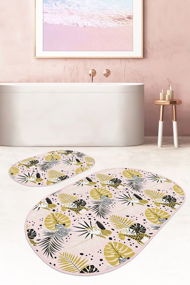 Set di 2 Tappetini da bagno antiscivolo Ebru BPS558 Oval Multicolore, 100 x 60 cm / 60 x 50 cm (2)