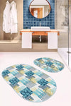 Set di 2 Tappetini da bagno antiscivolo Ebru BPS559 Oval Multicolore, 100 x 60 cm / 60 x 50 cm (1)