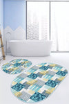 Set di 2 Tappetini da bagno antiscivolo Ebru BPS559 Oval Multicolore, 100 x 60 cm / 60 x 50 cm (2)