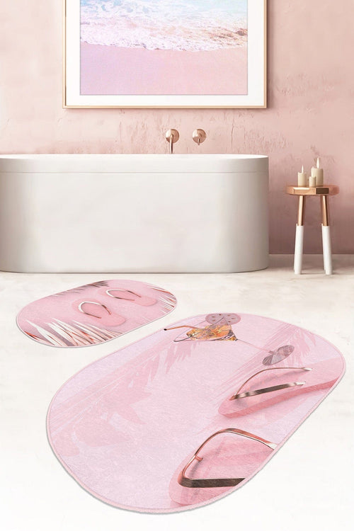 Set di 2 Tappetini da bagno antiscivolo Ebru BPS560 Oval Multicolore, 100 x 60 cm / 60 x 50 cm