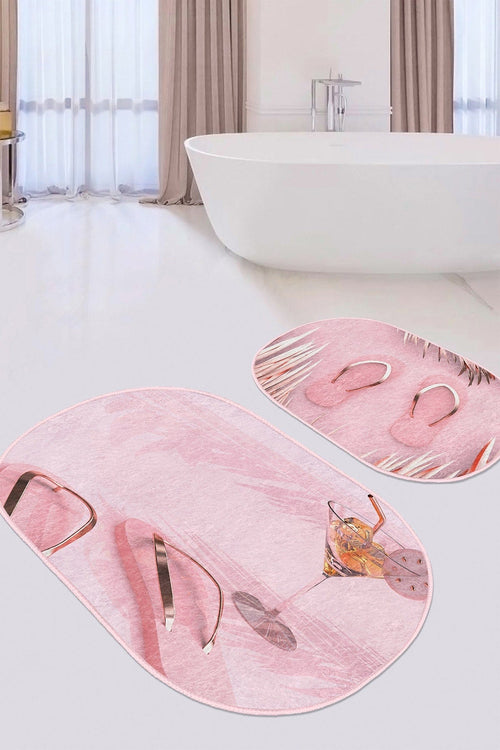 Set di 2 Tappetini da bagno antiscivolo Ebru BPS560 Oval Multicolore, 100 x 60 cm / 60 x 50 cm (1)