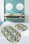 Set di 2 Tappetini da bagno antiscivolo Ebru BPS561 Oval Multicolore, 100 x 60 cm / 60 x 50 cm