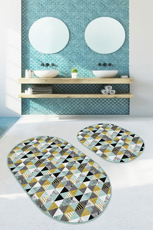 Set di 2 Tappetini da bagno antiscivolo Ebru BPS561 Oval Multicolore, 100 x 60 cm / 60 x 50 cm