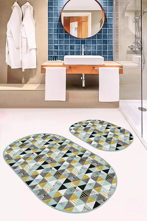 Set di 2 Tappetini da bagno antiscivolo Ebru BPS561 Oval Multicolore, 100 x 60 cm / 60 x 50 cm (1)