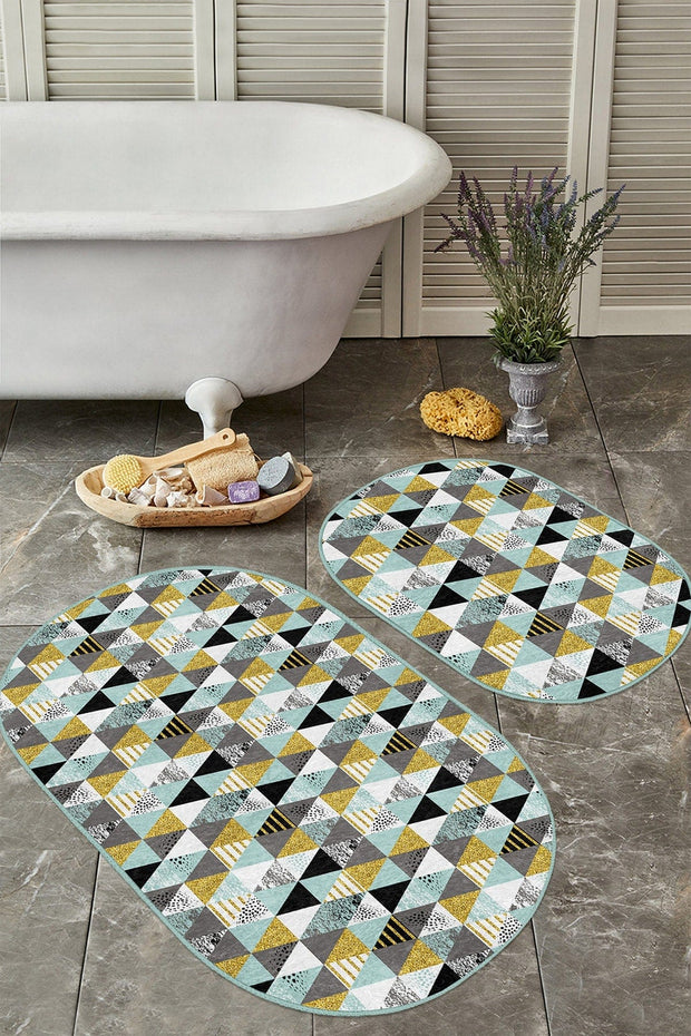 Set di 2 Tappetini da bagno antiscivolo Ebru BPS561 Oval Multicolore, 100 x 60 cm / 60 x 50 cm (2)