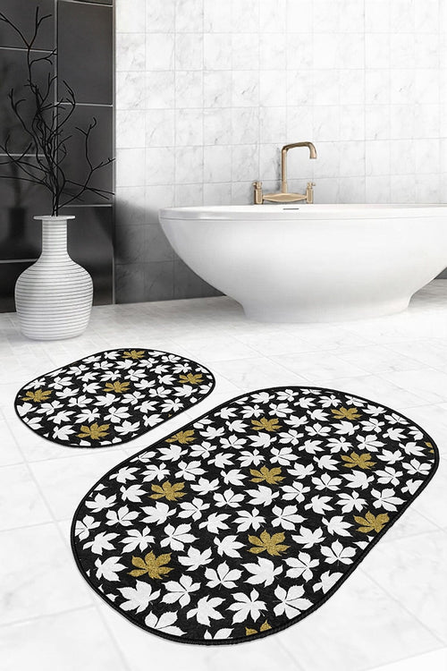 Set di 2 Tappetini da bagno antiscivolo Ebru BPS562 Oval Multicolore, 100 x 60 cm / 60 x 50 cm