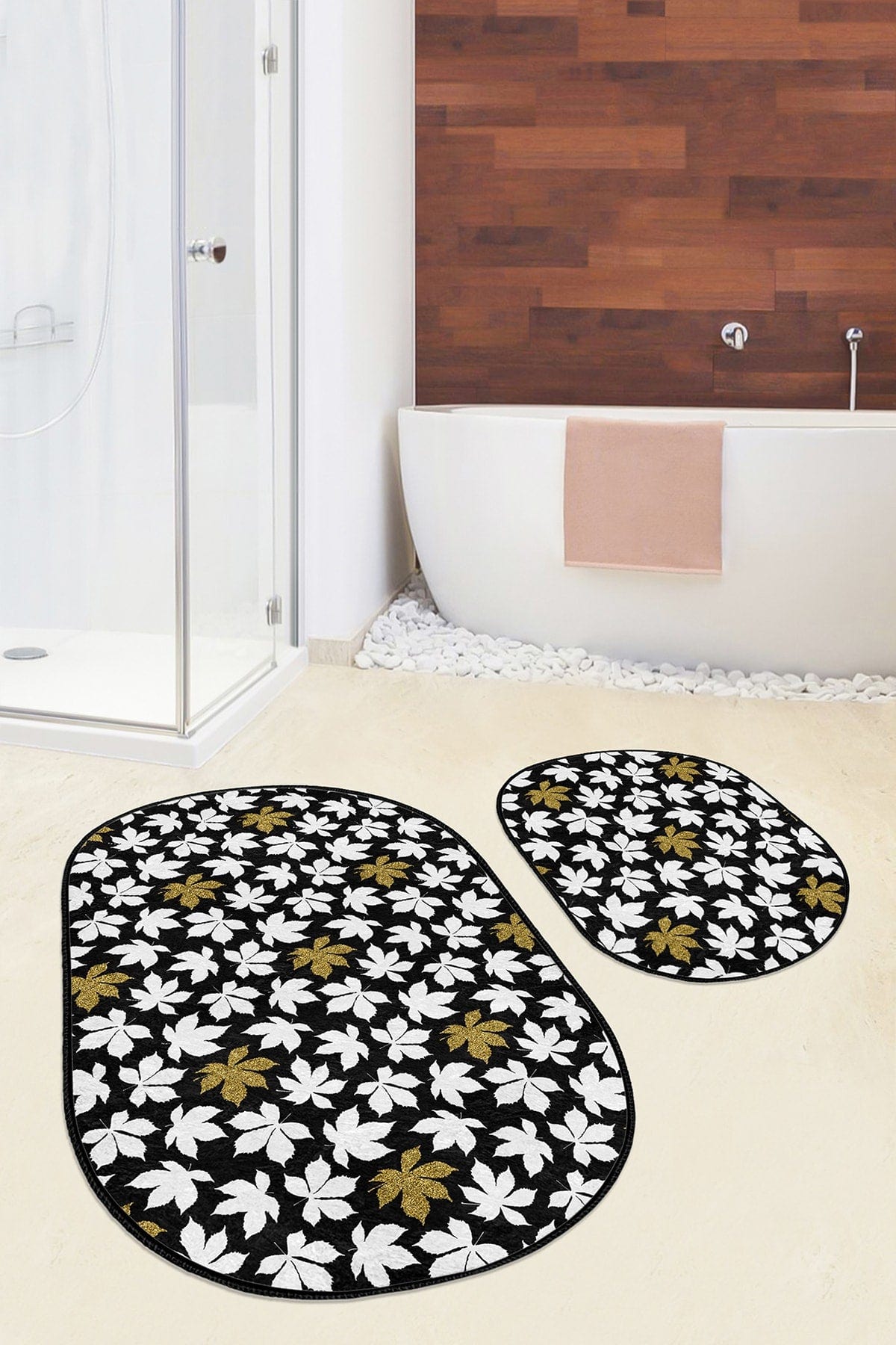 Set di 2 Tappetini da bagno antiscivolo Ebru BPS562 Oval Multicolore, 100 x 60 cm / 60 x 50 cm (2)