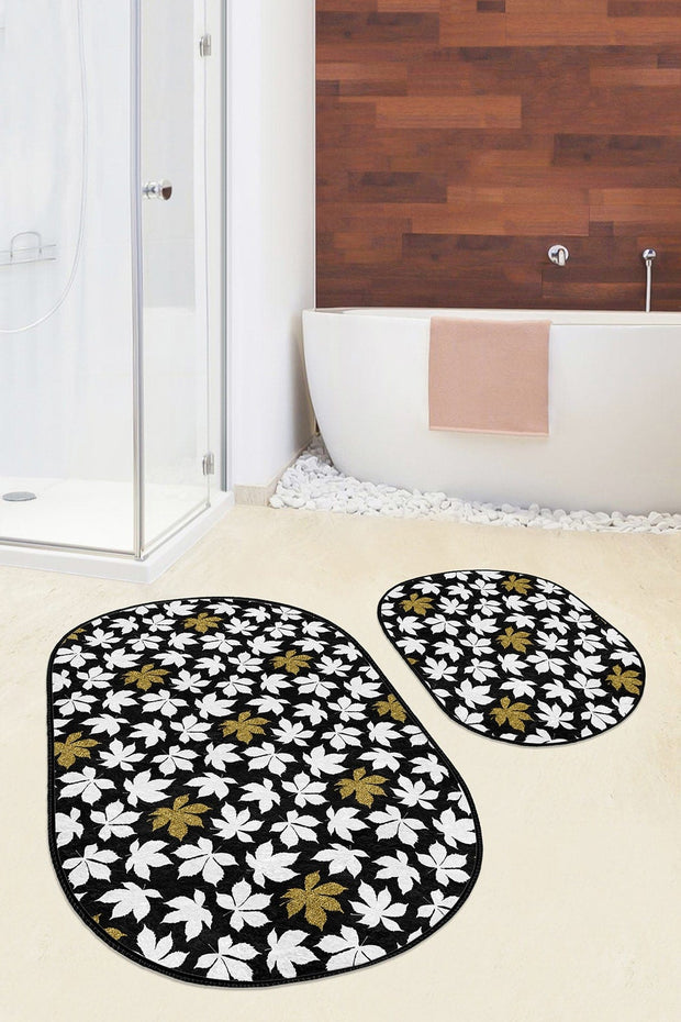 Set di 2 Tappetini da bagno antiscivolo Ebru BPS562 Oval Multicolore, 100 x 60 cm / 60 x 50 cm (2)
