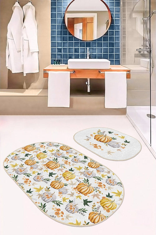 Set di 2 Tappetini da bagno antiscivolo Ebru BPS563 Oval Multicolore, 100 x 60 cm / 60 x 50 cm