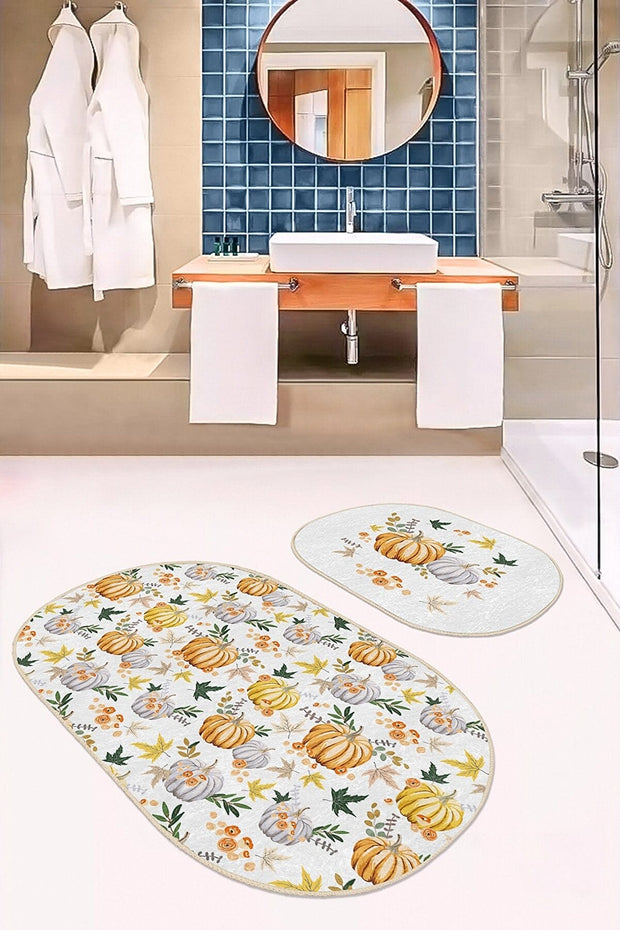 Set di 2 Tappetini da bagno antiscivolo Ebru BPS563 Oval Multicolore, 100 x 60 cm / 60 x 50 cm
